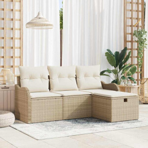 vidaXL Tuin Sofa Set met kussen 4 pcs Beige en Crème poly rattan