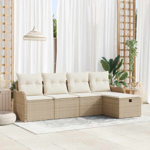 vidaXL Tuin Sofa Set met kussen 5 pcs Beige en Crème poly rattan