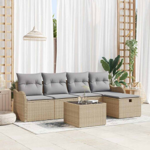 vidaXL Tuin Sofa Set met kussen 6 pcs Beige en Licht Grijs poly rattan
