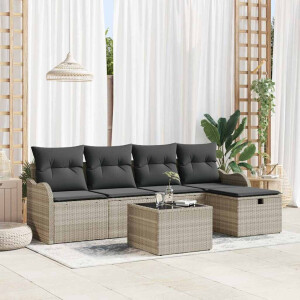 vidaXL Tuin Sofa Set met kussen 6 pcs Lichtgrijs poly rattan