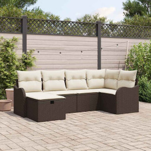 vidaXL Tuin Sofa Set met kussen 6 pcs Bruin en Crème poly rattan
