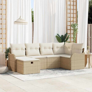 vidaXL Tuin Sofa Set met kussen 6 pcs beige en crèmekleurig Poly riet