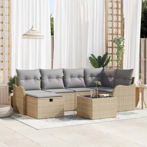 vidaXL Tuin Sofa Set met kussen 7 pcs beige en lichtgrijs Poly riet