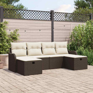 vidaXL Bankstel met kussen met opslag 6 pcs Bruin en Crème poly rattan