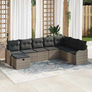 vidaXL Bankstel met kussen met opslag 8 pcs Grijs poly rattan