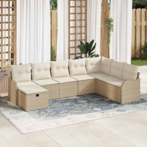 vidaXL Bankstel met kussen met opslag 8 pcs Beige en Crème poly rattan