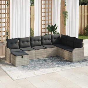 vidaXL Bankstel met kussen met opslag 8 pcs Lichtgrijs poly rattan