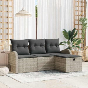 vidaXL Bankstel met kussen met opslag 4 pcs Lichtgrijs poly rattan