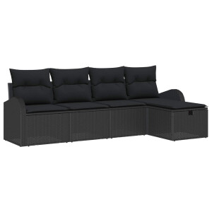 vidaXL Bankstel met kussen met opslag Zwart poly rattan