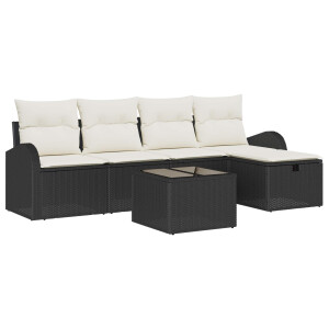 vidaXL Bankstel met kussen met opslag 6 pcs Zwart en Crème poly rattan