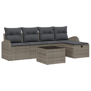 vidaXL Bankstel met kussen met opslag Grijs poly rattan
