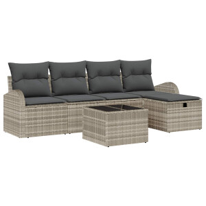 vidaXL Bankstel met kussen met opslag 6 pcs Lichtgrijs poly rattan