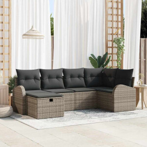 vidaXL Bankstel met kussen met opslag 6 pcs Grijs poly rattan