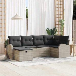 vidaXL Bankstel met kussen met opslag 6 pcs Lichtgrijs poly rattan