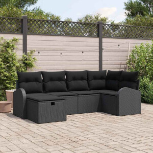 vidaXL Bankstel met kussen met opslag Zwart poly rattan