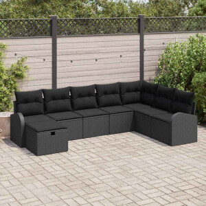 vidaXL Bankstel met kussen met opslag Zwart poly rattan