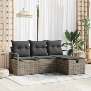 vidaXL Bankstel met kussen met opslag 4 pcs Grijs poly rattan