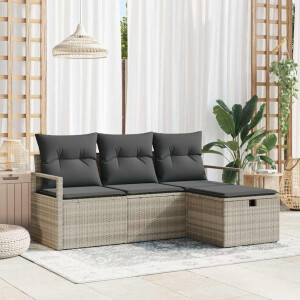 vidaXL Bankstel met kussen met opslag 4 pcs Lichtgrijs poly rattan
