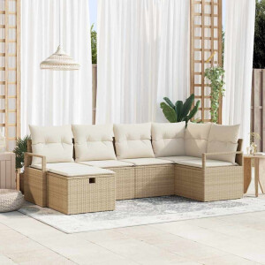 vidaXL Bankstel met kussen met opslag 6 pcs Beige en Crème poly rattan