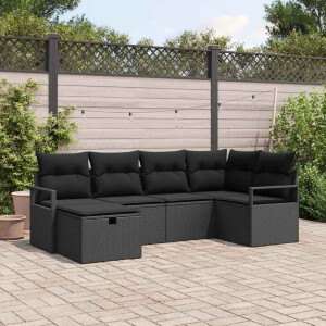 vidaXL Bankstel met kussen met opslag Zwart poly rattan