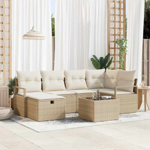 vidaXL Bankstel met kussen met opslag 7 pcs Beige en Crème poly rattan