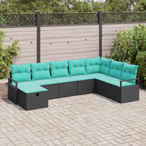 vidaXL Bankstel met kussen met opslag 8 pcs Zwart poly rattan