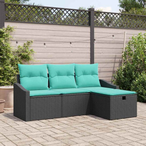 vidaXL Bankstel met kussen met opslag 4 pcs Zwart Poly riet