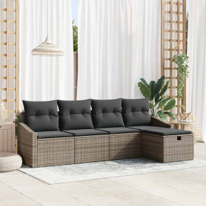 vidaXL Bankstel met kussen met opslag 5 pcs Grijs poly rattan