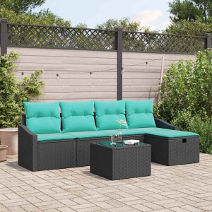 vidaXL Bankstel met kussen met opslag 6 pcs Zwart poly rattan