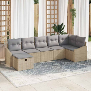 vidaXL Tuin Sofa Set met kussen 7 pcs Beige Poly riet