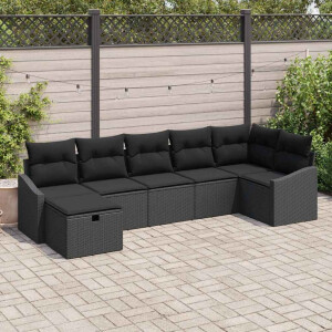 vidaXL Bankstel met kussen met opslag Zwart poly rattan