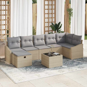 vidaXL Bankstel met kussen met opslag Beige poly rattan