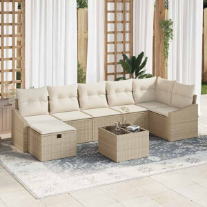vidaXL Tuin Sofa Set met kussen 8 pcs Beige Poly riet