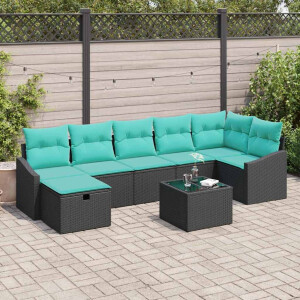 vidaXL Bankstel met kussen met opslag 8 pcs poly rattan