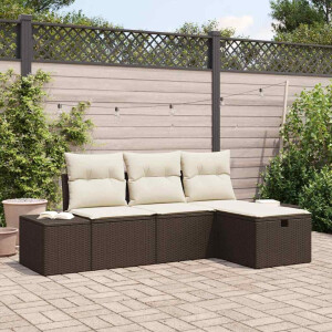 vidaXL Tuin Sofa Set met kussen 4 pcs Bruin Poly riet