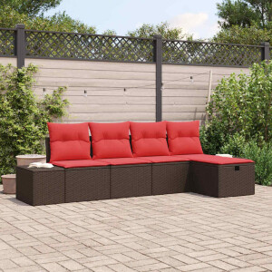 vidaXL Tuin Sofa Set met kussen 5 pcs Bruin poly rattan