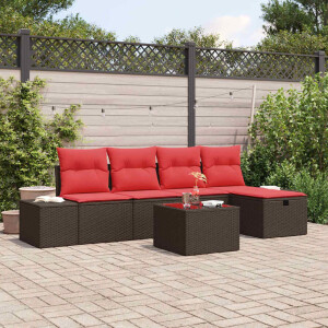 vidaXL Tuin Sofa Set met kussen 6 pcs Bruin poly rattan