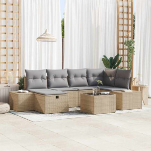 vidaXL Tuin Sofa Set met kussen 7 pcs Beige poly rattan