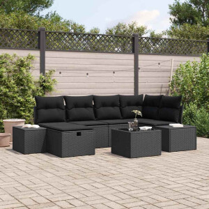 vidaXL Tuin Sofa Set met kussen 7 pcs Zwart poly rattan