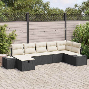 vidaXL Tuin Sofa Set met kussen 7 pcs Zwart poly rattan