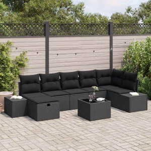 vidaXL Tuin Sofa Set met kussen 8 pcs Zwart poly rattan
