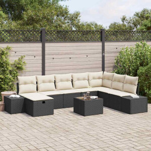 vidaXL Tuin Sofa Set met kussen 9 pcs Zwart poly rattan