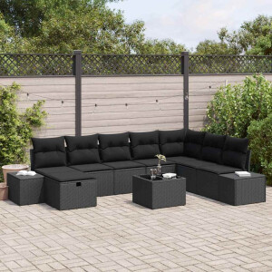 vidaXL Tuin Sofa Set met kussen 9 pcs Zwart poly rattan
