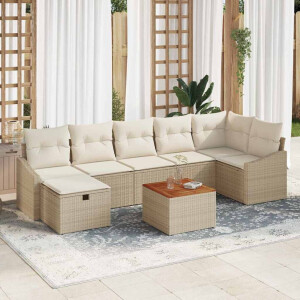 vidaXL Tuin Sofa Set met kussen met opslag 8 pcs Beige Poly riet