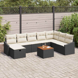 vidaXL Tuin Sofa Set met kussen met opslag 9 pcs Zwart Poly riet
