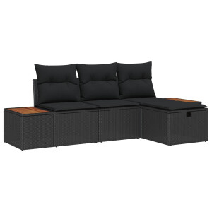 vidaXL Tuin Sofa Set met kussen 4 pcs Zwart Poly riet