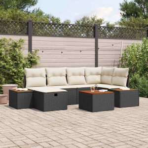 vidaXL Tuin Sofa Set met kussen met opslag 7 pcs Zwart poly rattan