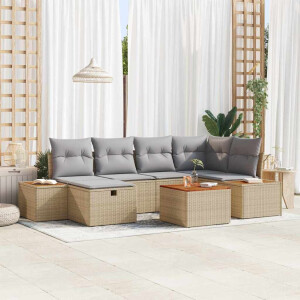 vidaXL Tuin Sofa Set met kussen met opslag 7 pcs Beige poly rattan
