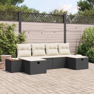 vidaXL Tuin Sofa Set met kussen 6 pcs Zwart Poly riet