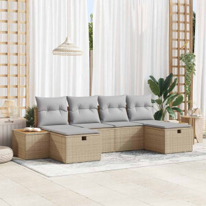 vidaXL Tuin Sofa Set met kussen 6 pcs Beige Poly riet